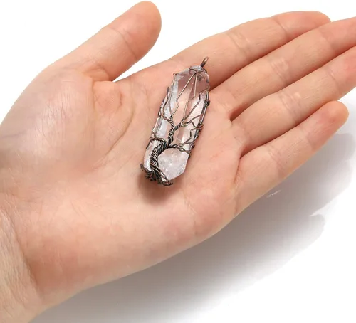 Miniatura 2 de VadiForest Natural Healing Crystal Stone Tree of Life Wire Wrapped Pendant Necklace Reiki Gemstone Quartz Wand Heart Necklace Women Girl Jewelry for