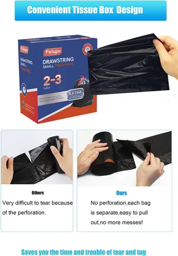 Miniatura 3 de Bolsa de basura con cordón de 2 a 3 galones, forro para bolsa de basura pequeña adecuada para contenedores de basura de 2 galones, 2.3 galones, 2.4