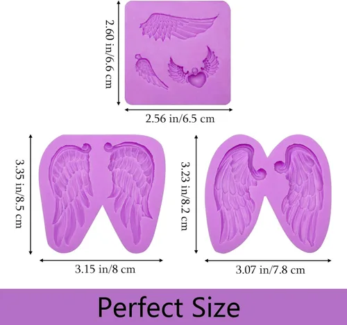 Miniatura 2 de Molde de silicona de alas de ángel, 3 piezas, moldes de fondant de plumas para decoración de pasteles y manualidades, resina de arcilla y chocolate