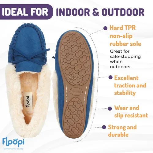 Miniatura 55 de Floopi Pantuflas para mujer, forro de piel sintética suave con espuma viscoelástica acogedora, pantuflas de casa para mujer con suela antideslizante
