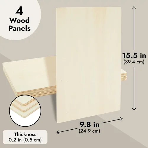 Miniatura 4 de Juvale Tableros rectangulares de madera para manualidades, paquete de 4, 15.5 x 9.8 x 0.2 pulgadas, madera contrachapada de álamo marrón, superficie