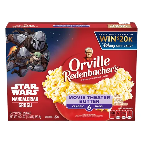 Orville Redenbacher's Palomitas de maíz para microondas, sabor a mantequilla de cine, 0.11 onzas de fibra por porción, suministros nocturnos de