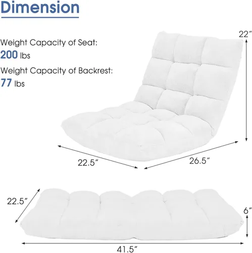 Miniatura 3 de Giantex Silla de Piso con Respaldo, 14 Posiciones Ajustables, Cama para Dormir Acolchada, Sofá Reclinable, Sillas de Piso Plegables para Videojuegos