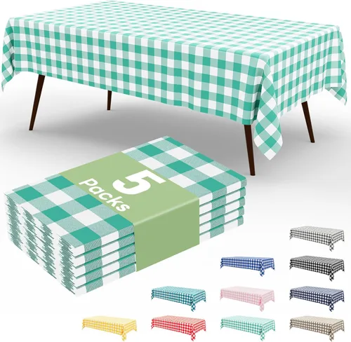 Miniatura 30 de misaya 3 paquetes de manteles desechables de búfalo, mantel de plástico impermeable de 54 x 72 pulgadas, manteles rectangulares a cuadros caqui