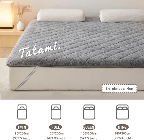 Miniatura 6 de Shikibuton - Cubrecolchón de futón de felpa antideslizante japonés, colchón plegable para campamento, tapete de tatami enrollable para dormitorio