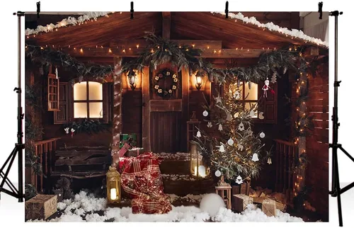 Miniatura 2 de MEHOFOND Telón de fondo de Navidad para fotografía, retrato familiar de invierno, árbol de Navidad, fondo de nieve bokeh, pancarta de fotos vintage