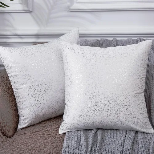 EUCIOR Fundas de almohada plateadas, fundas de cojín blancas de terciopelo, fundas de almohada decorativas cuadradas de 22 x 22 pulgadas para Plata-
