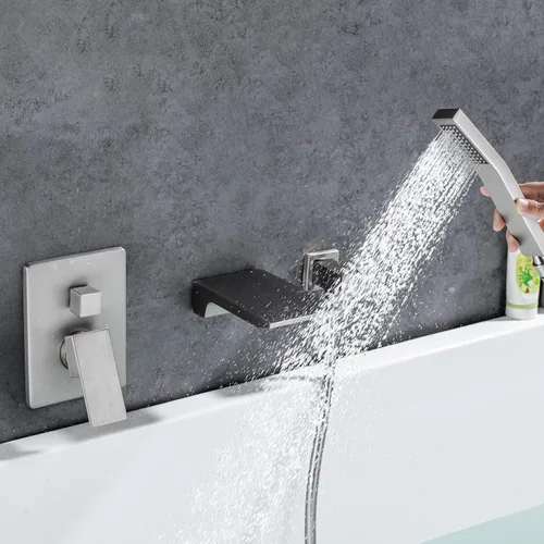 Miniatura 5 de Grifo de llenado de bañera de montaje en pared con boquilla de cascada, grifo de bañera de cascada con ducha de mano, grifo moderno de llenado