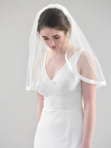 Miniatura 3 de Latious Velo de tul para novia de boda velo de tul marfil con borde de cinta simple con peine velo corto de despedida de soltera para novias y flores