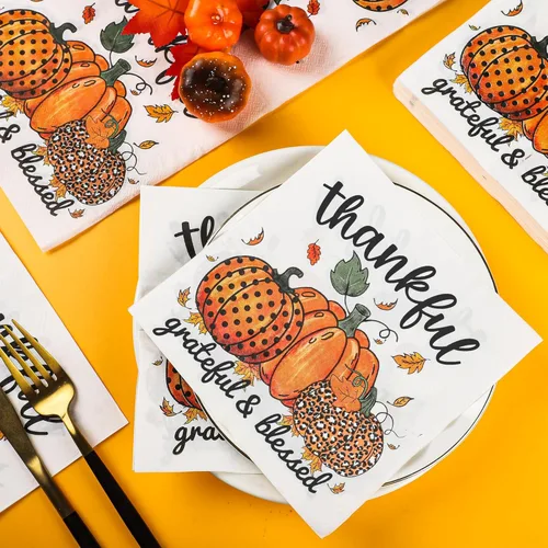 Miniatura 3 de 60 servilletas de papel de Acción de Gracias, servilletas de almuerzo de Acción de Gracias, servilletas de fiesta de calabaza de otoño, servilletas