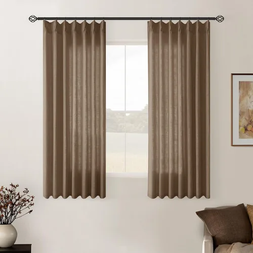 Miniatura 49 de Cortinas de lino natural con pliegues fruncidos de 120 pulgadas de largo para sala de estar, cortinas plisadas con ganchos y lengüeta trasera