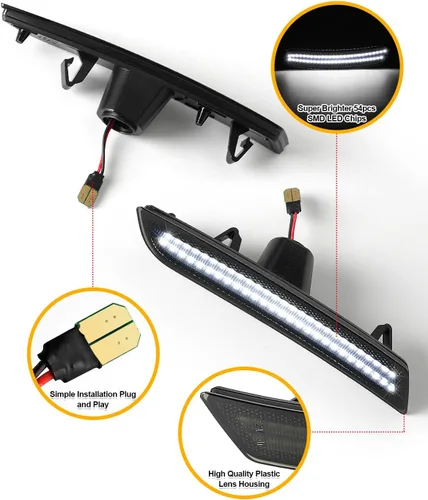Miniatura 3 de Marcador lateral LED luces blancas para Chevy Camaro 2016-2023 compatible con Cadillac CTS ATS 2014-2023 parachoques delantero trasero Fender