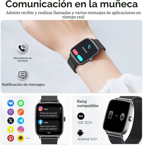 Miniatura 2 de Reloj inteligente para mujeres, reloj inteligente HD de 1.85 pulgadas, compatible con iPhone/Samsung/Android (respuesta/hacer llamadas), más de 100