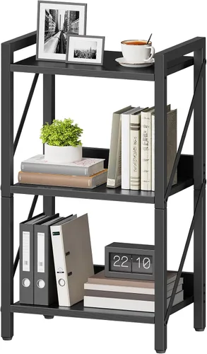 HOOBRO Estantería, Librero Industrial de 3 Niveles, Estante de Libros Organizador de Almacenamiento, Estantería Pequeña con Marco de Metal para Sala