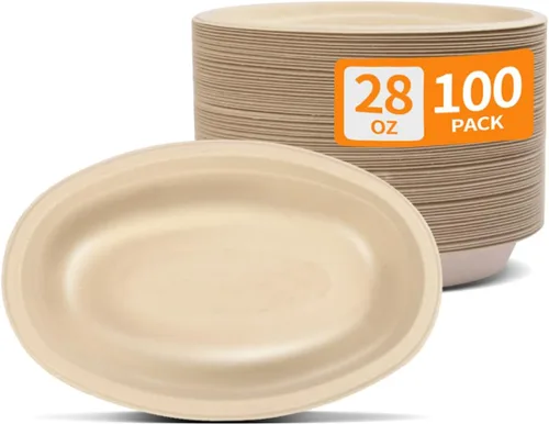 Miniatura 7 de Celel Paquete de 100 Cuencos de Papel Ovalados con 2 Compartimentos, Cuencos Desechables para Papas Fritas y Salsa para Fiestas, Cuencos para Papas