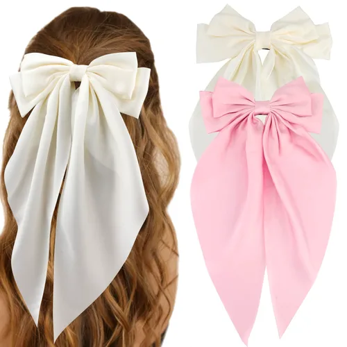 Miniatura 11 de ATODEN Lazos de Cabello de Satén Sedoso 2 Piezas Lazos Grandes para el Cabello para Mujeres Cintas para el Cabello de Cola Larga Extragrandes Lazo