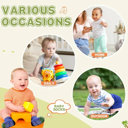 Miniatura 6 de Calcetines con Agarre Antideslizante para Niños Pequeños Calcetines de Tripulación de Algodón Anti Resbalón para Bebés Niños y Niñas 12 Pares