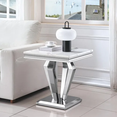 Miniatura 44 de SSLine Mesa de Centro Rectangular de Mármol Sintético para Sala de Estar, Mesa Central Moderna de Mármol Blanco de Lujo con Base Doble en Forma de U