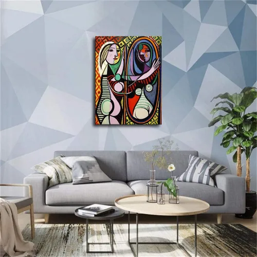 Miniatura 4 de Pablo Picasso - Cuadro de pintura sobre lienzo, mural para decoración de habitación del hogar (12 x 16 pulgadas, sin marco, mujer ante espejo)