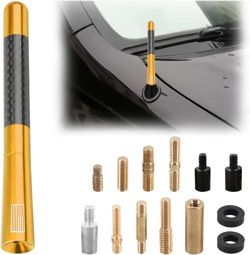 Miniatura 18 de BESULEN Antena Corta de Coche, Antena de Radio de Auto de 3.1 Pulgadas de Fibra de Carbono con Bandera Americana de Aluminio para Recepción AM/FM
