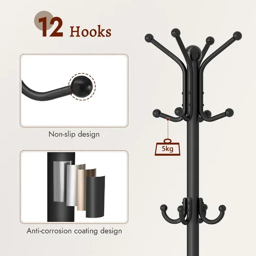 Miniatura 2 de FAVOOSTY Perchero independiente, perchero con soporte para paraguas, árbol de metal con 12 ganchos, sombrero de ropa de árbol para entrada, pasillo