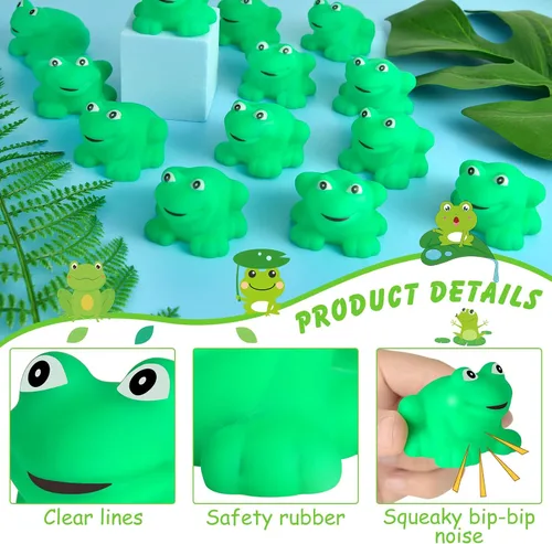 Miniatura 3 de Mototo 60 piezas de ranas chirriantes pequeñas ranas chirriantes flotan juguete de baño verde ducha natación bañera juguete relleno huevos de Pascua