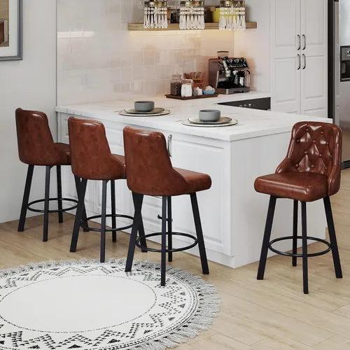 Youhauchair Juego de 4 taburetes de bar, de 26 pulgadas, modernos taburetes de bar con respaldo, reposapiés y patas de metal, silla de bar tapizada
