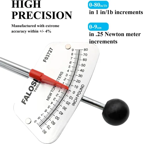 Miniatura 2 de Llave dinamométrica de viga de transmisión de 1/4 pulgadas, 0-80 pulgadas/libras y 0-9 Newton/metro, marcas de alta visibilidad para lecturas fáciles