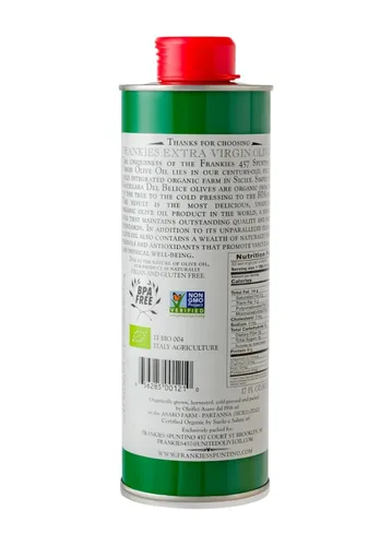 Miniatura 3 de Frankies Aceite de oliva orgánico extra virgen Lata de 16.9 onzas líquidas Aceite de oliva virgen extra siciliano real (EVOO) Aceitunas
