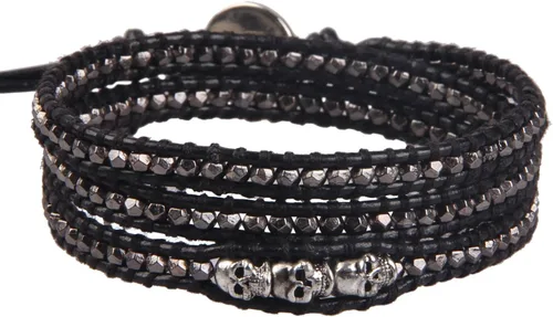Miniatura 4 de KELITCH Skull 3 Wrap Leather Bracelet Punk Beaded Bracelets Stackable Gothic Bangle Bracelets