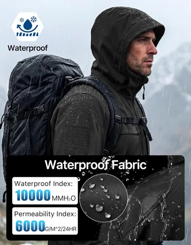 Miniatura 5 de FREE SOLDIER Chaqueta impermeable Softshell con forro polar para hombre, chaqueta táctica militar con capucha rompevientos