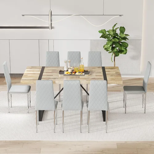 Miniatura 3 de Juego de 8 sillas de comedor modernas, sillas de cocina tapizadas minimalistas con respaldo alto, sillas laterales sin brazos con patas de metal