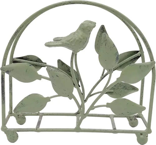 Miniatura 6 de Servilletero clásico de hierro fundido con forma de pájaro y árbol/Dispensador independiente de pañuelos para mesa, verde rústico