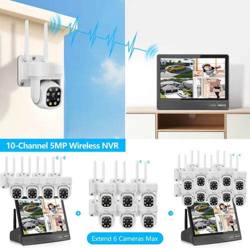 Miniatura 7 de Sistema de cámara de seguridad inalámbrica PT de 5MP con monitor, seguimiento humano AI, WiFi de doble banda 2.4G y 5G, gran angular de 130°, audio