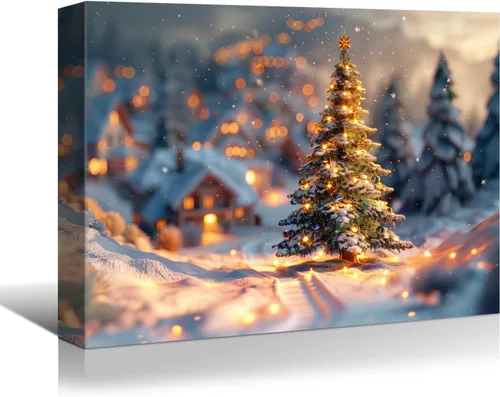 Miniatura 19 de Denozer - Arte de pared de muñeco de nieve de Navidad, impresiones artísticas sobre lienzo para dormitorio, sala de estar, decoración de pared