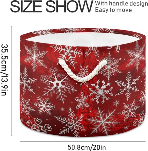 Miniatura 2 de Cesta de almacenamiento grande de Navidad con patrón rojo de copos de nieve para juguetes, ropa, caja de almacenamiento de ropa sucia, bolsa Patrón 5