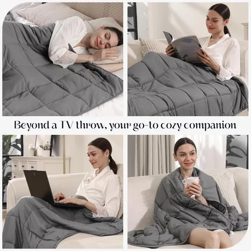 Miniatura 5 de Smart Queen Manta con peso de 5 libras (41 x 60 pulgadas, gris) Manta pesada de enfriamiento suave para dormir, transpirable comodidad durante todas