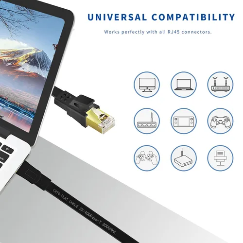 Miniatura 6 de Cable Ethernet CAT8 de 25 pies, cable de red LAN de alta velocidad y resistente Cat8 de 40 Gbps, 2000 MHz con conector RJ45 chapado en oro para Negro