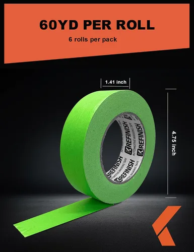 Miniatura 2 de KREFINISH Cinta de pintores - Cinta de enmascarar automotriz verde sin residuos, resistente al calor para cabina de pintura, 1.41 pulgadas x 60