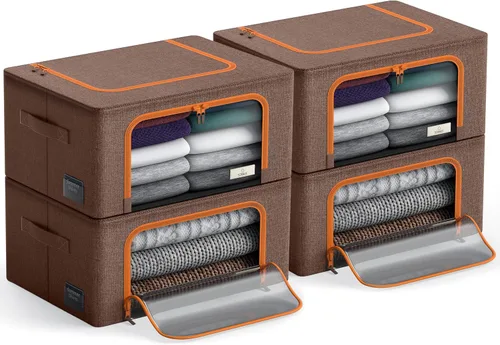 Miniatura 7 de Sorbus Contenedores de almacenamiento con marco de metal - Bolsas organizadoras de ropa apilables y plegables - Contenedores de almacenamiento