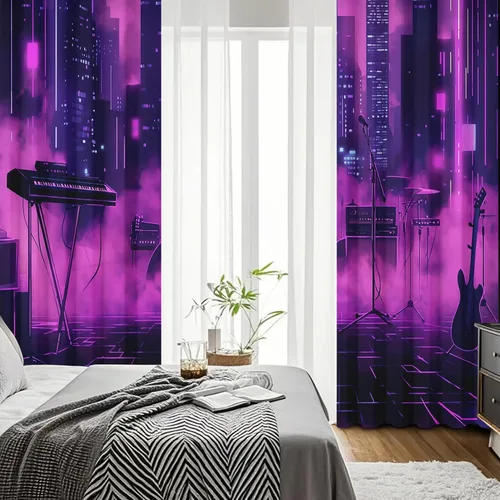 Miniatura 3 de Neon Synthwave Kitchen Curtains 2 Panels, Neon Cyberpunk Blackout Curtains Thermal Insulated Small Window Curtains, Colorful Futuristic Drapes