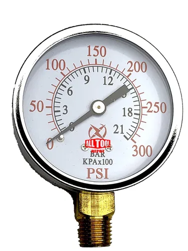 Miniatura 11 de Manómetro de presión de aire de 2" Montaje lateral inferior 1/4" NPT 2" Dial - 0 a 200 PSI