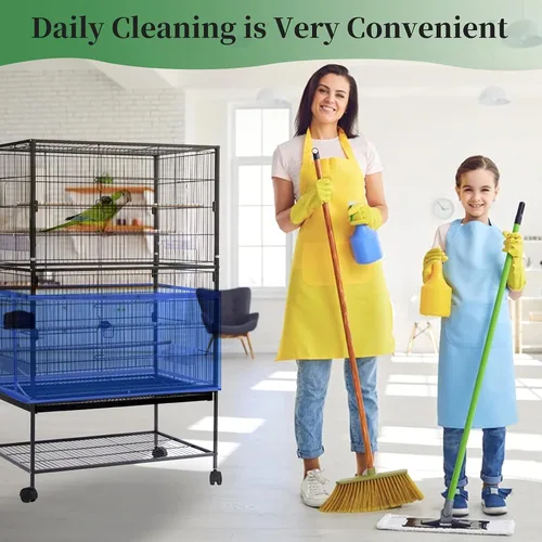 Miniatura 7 de Daoeny Cubierta Grande para Jaula de Pájaros, Protector de Semillas para Jaula de Pájaros, Red de Malla de Nylon Suave y Ajustable, Cubierta de Azul