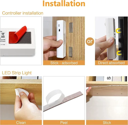 Miniatura 6 de WOBANE Tira de luces con sensor de movimiento, luz recargable activada por movimiento, tira LED alimentada por batería, 60 LED Homelife Bar