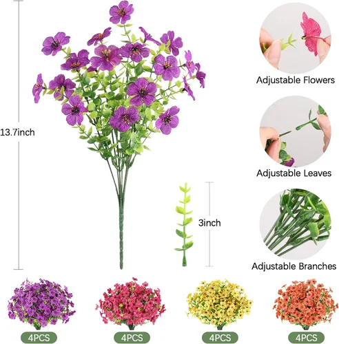 Miniatura 18 de AmyHomie 16 paquetes de flores artificiales de eucalipto negro para exteriores, resistentes a los rayos UV, flores sintéticas que no se decoloran