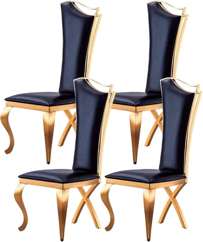 Miniatura 15 de Juego de 6 sillas de comedor modernas tapizadas de cuero con patas de acero inoxidable doradas, sillas de cocina contemporáneas sin brazos con Cuero