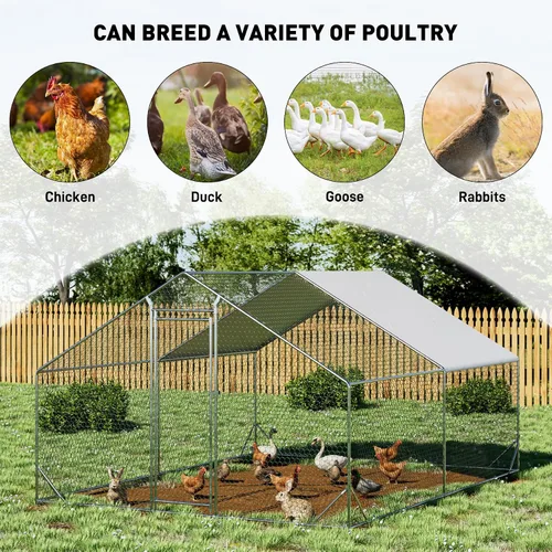 Miniatura 6 de OUYESSIR Gallinero de metal para exteriores, gran gallinero con cubierta impermeable, jaula para aves de corral para uso en patio trasero