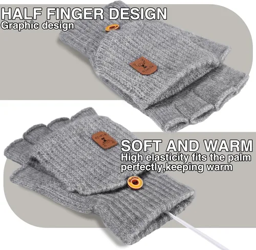 Miniatura 4 de SATINIOR 2 pares de guantes calentados USB de invierno, guantes calentadores de manos USB sin dedos, guantes eléctricos calentadores de manos