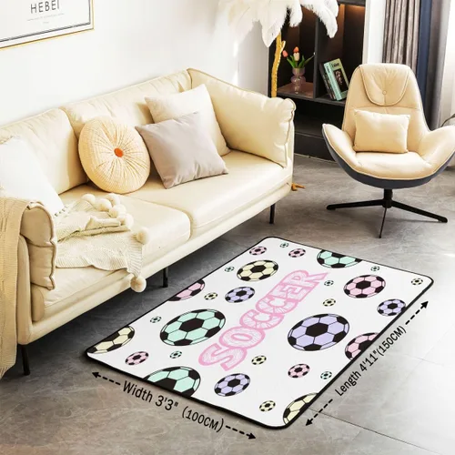 Miniatura 3 de Alfombra de fútbol para niños, 3 x 5, patrón musical, alfombra para sala de estar, decoración de habitación de niños y niñas, temática deportiva
