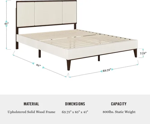Miniatura 2 de Martha Stewart Jett - Cama de plataforma con cabecero, cabecera y base tapizada de tela, marco de madera maciza, no necesita somier, tamaño Queen